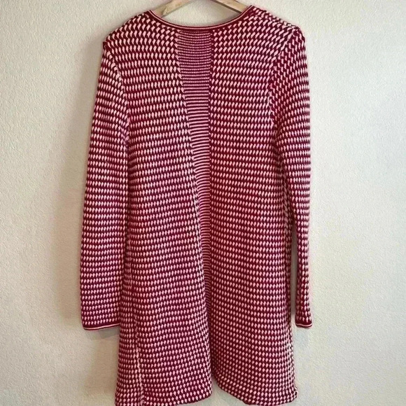 Talbots Merino Wool Red and White Open Front Cardigan Sweater Size Large - Picture 3 of 4